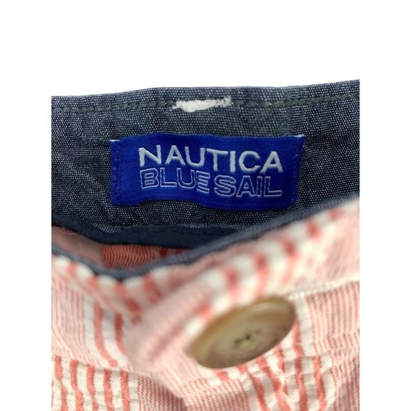 Nautica Seersucker Pink Cotton Burmuda Shorts Cruise Ship Size 34 6366 GUC - Picture 10 of 11